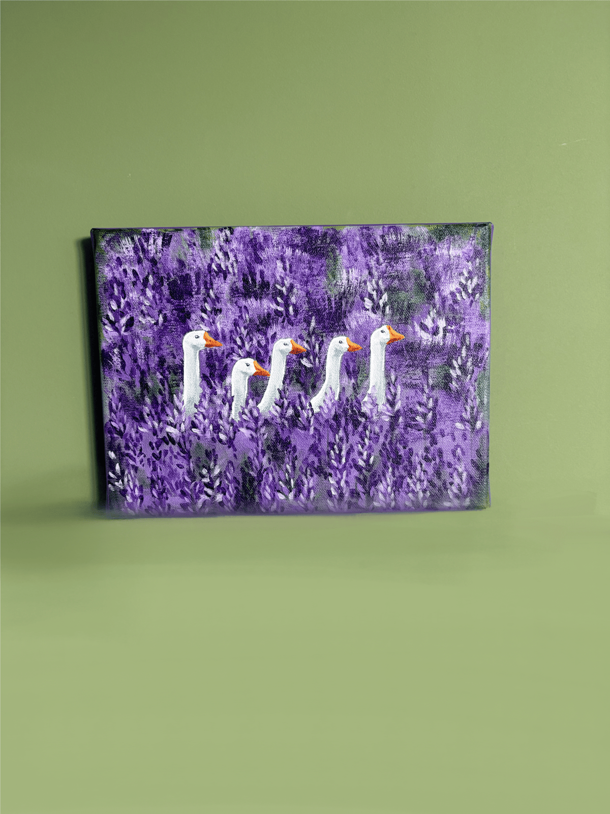 Ganzen in lavendelveld, Vrij werk · Studio