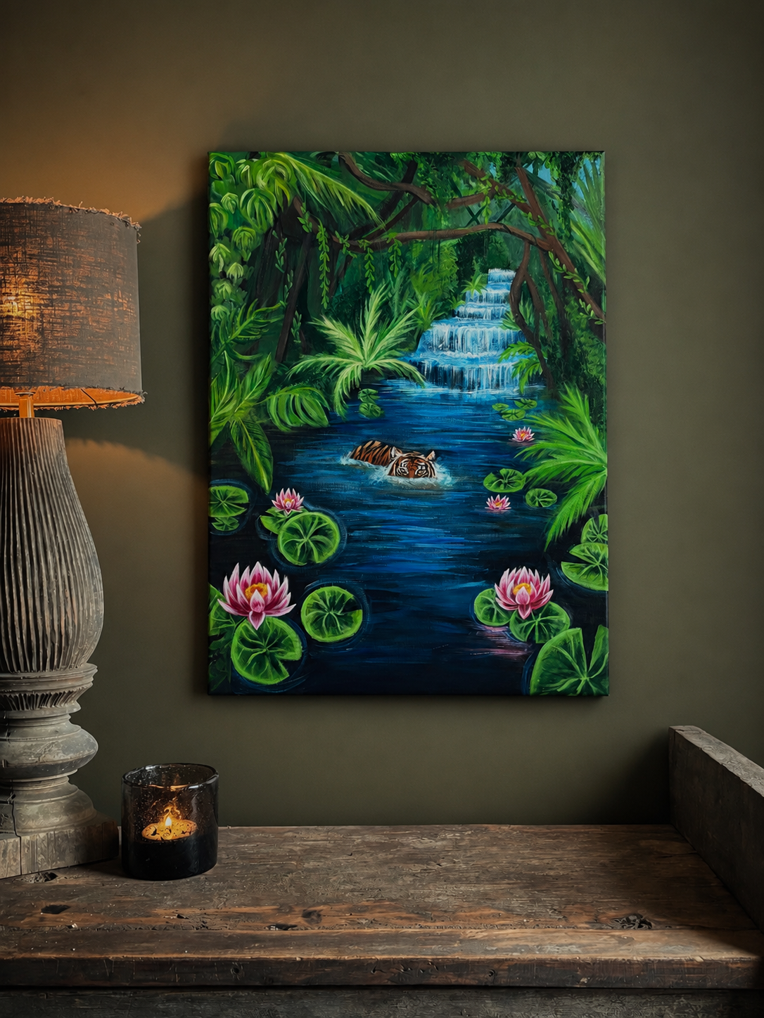 Jungle waterval met tijger, Woonkamer · Amsterdam